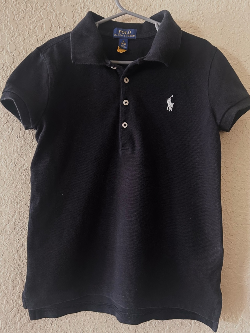 Polo by Ralph Lauren Girls Stretch Mesh Black  Polo Shirt with White Pony M 8-10